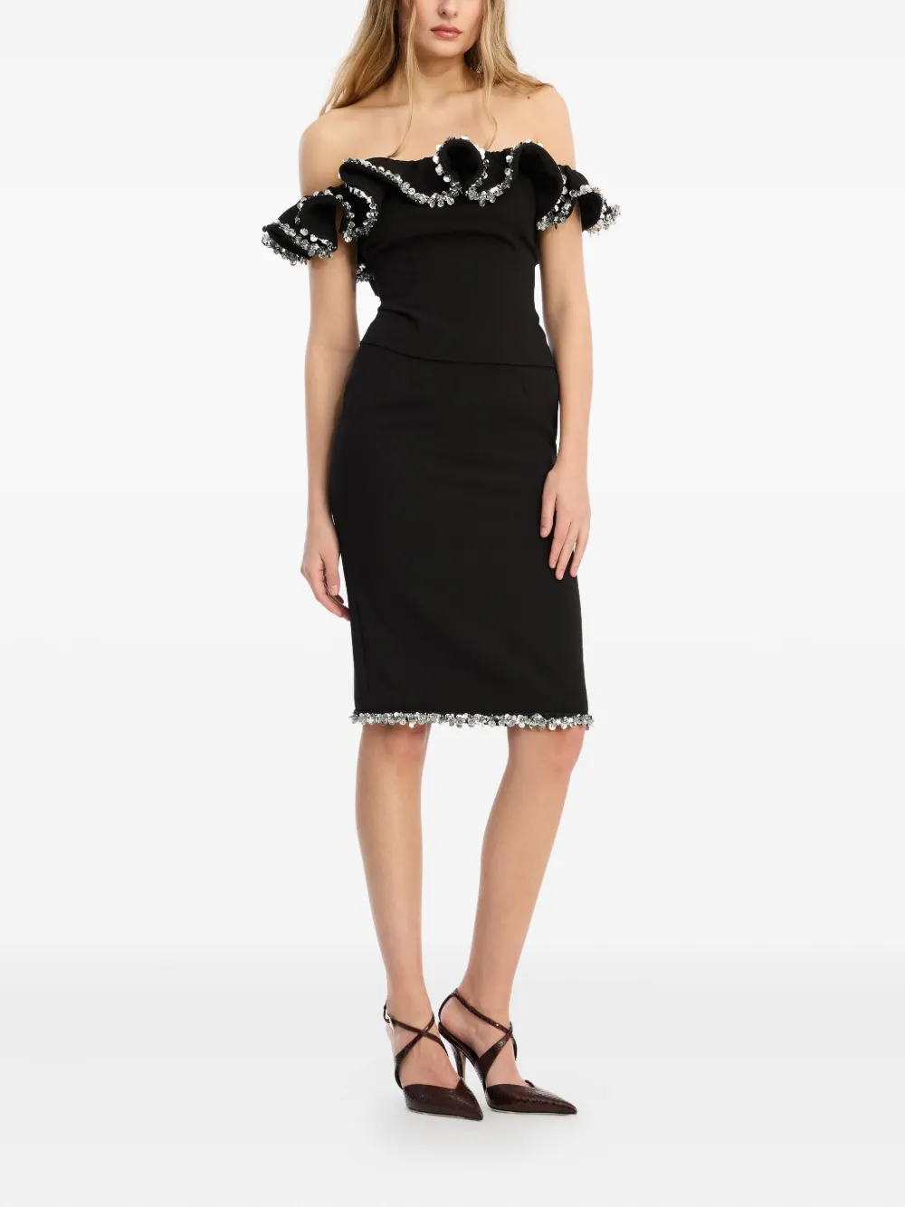 ROTATE BIRGER CHRISTENSEN Midi-rok met verfraaid detail Zwart