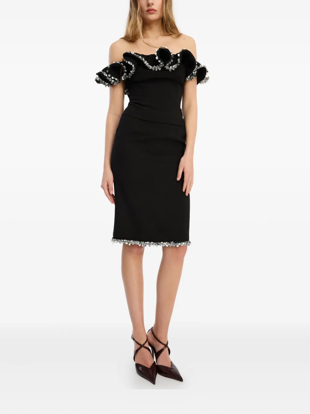 ROTATE BIRGER CHRISTENSEN Midi-rok met verfraaid detail Zwart
