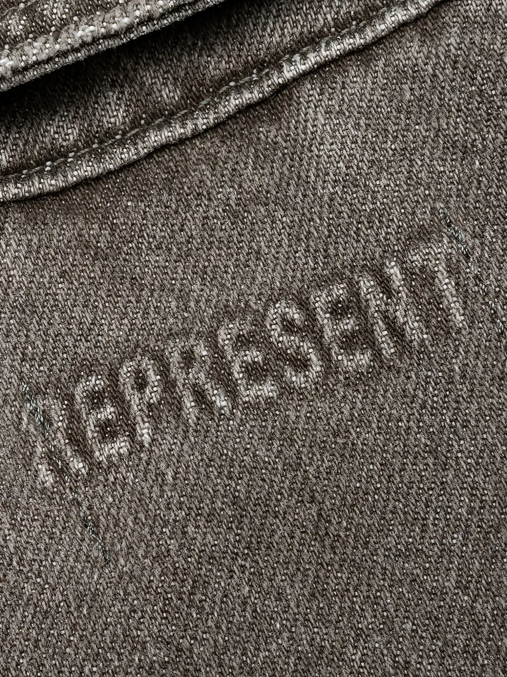 Represent Green Jacket With Classic Collar And Logo Plaque On The Front In Denim Man In Gray
