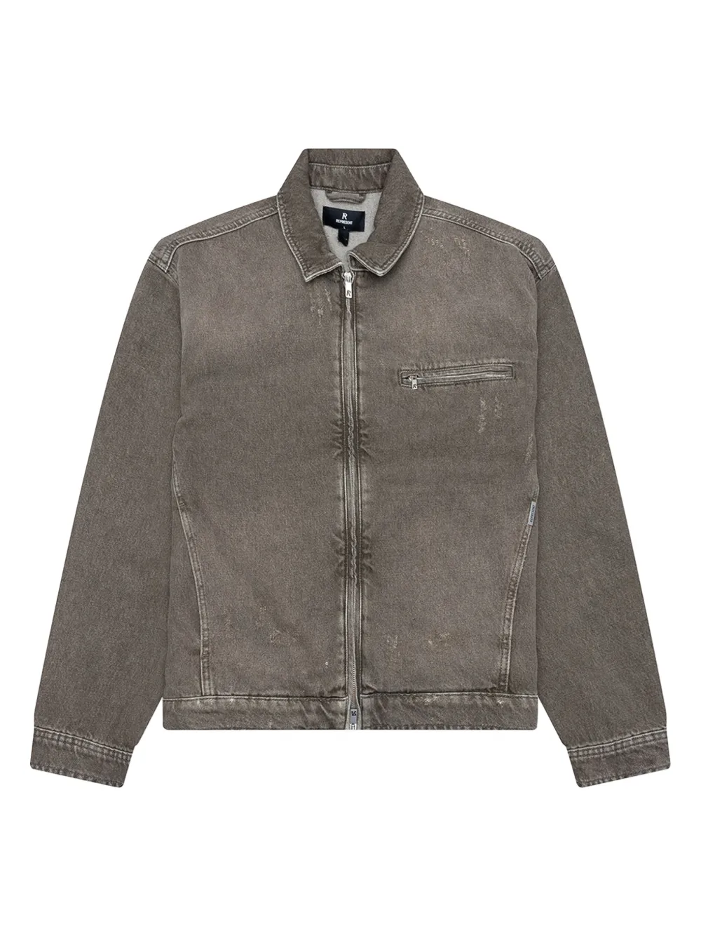Represent Green Jacket With Classic Collar And Logo Plaque On The Front In Denim Man In Gray