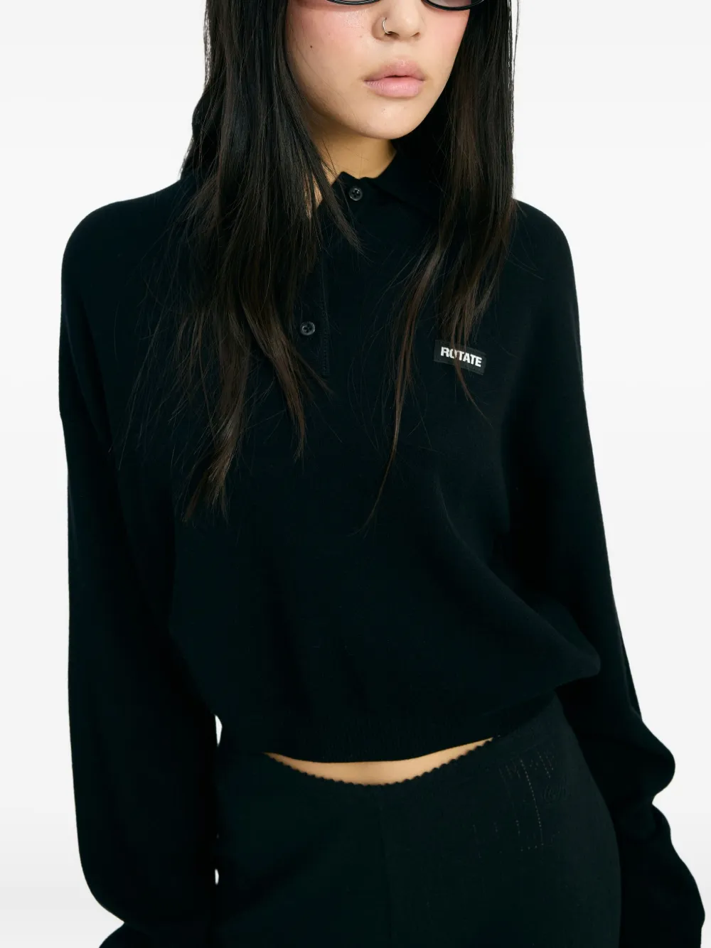 Rotate Birger Christensen Long-sleeve Polo Shirt In Black