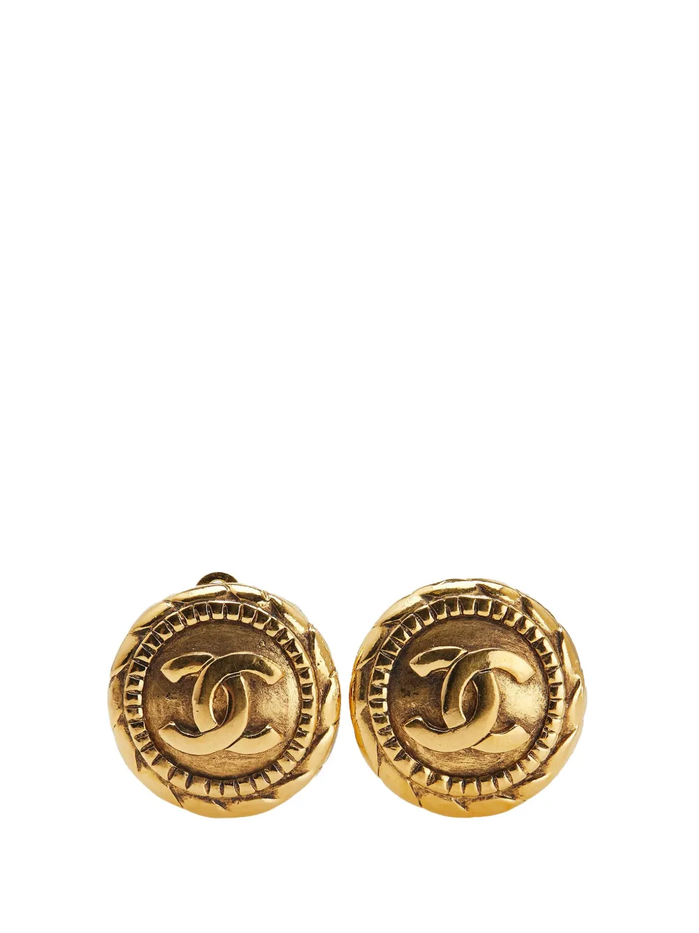 CHANEL Pre-Owned 1970-1980 Gold Plated CC Round Clip On Earrings CHANEL Pre-Owned 1970-1980 Gold Plated CC Round Clip On Earrings