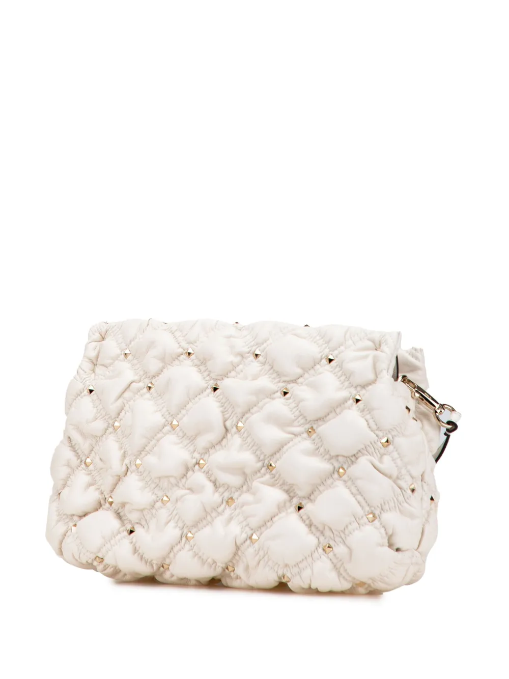 Pre-owned Valentino Garavani 2018-2025 Nappa Spikeme Clutch Crossbody Bag In White