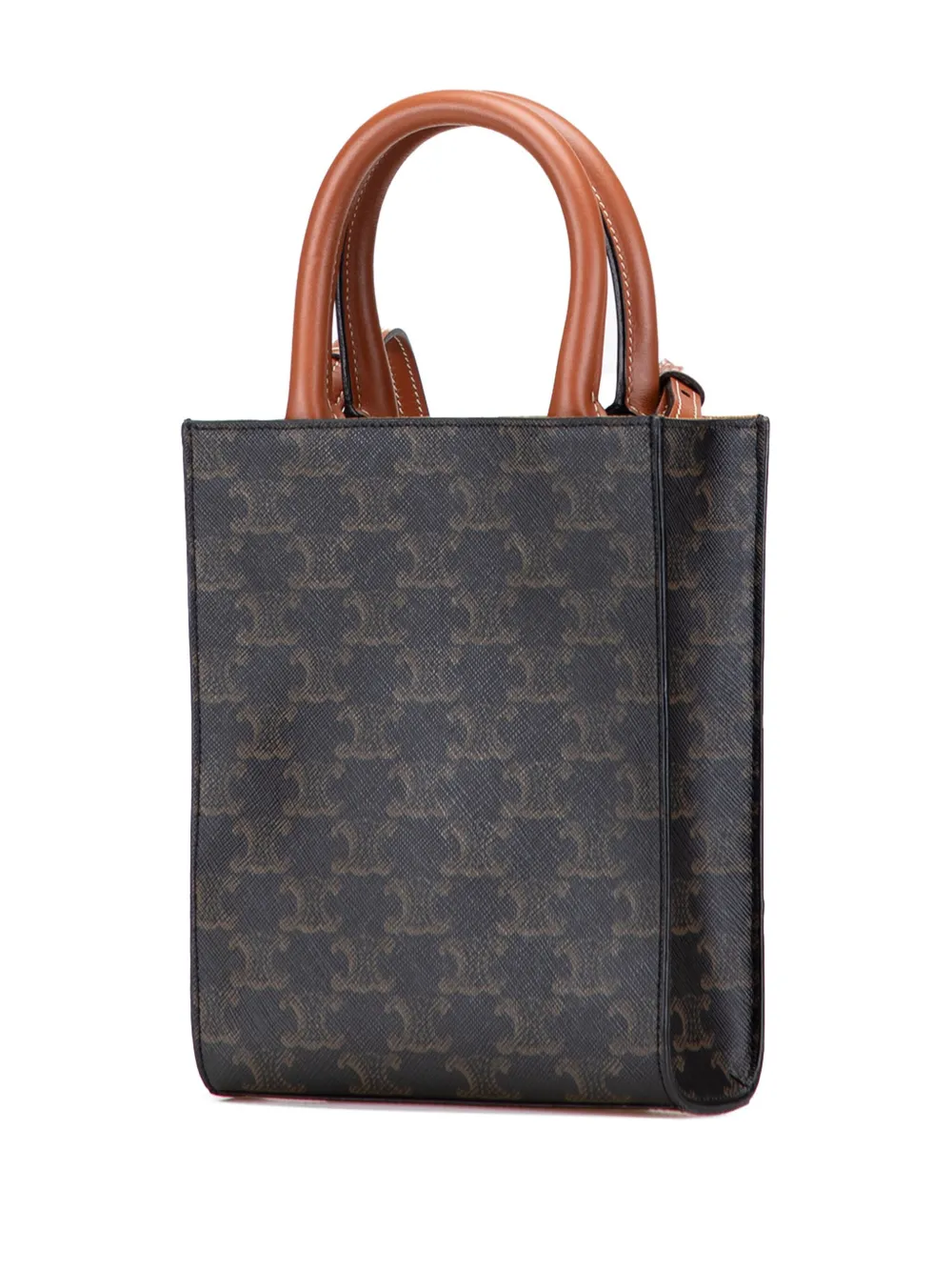 Pre-owned Celine 2021-2025 Mini Triomphe Coated Canvas Vertical Cabas Satchel In Brown