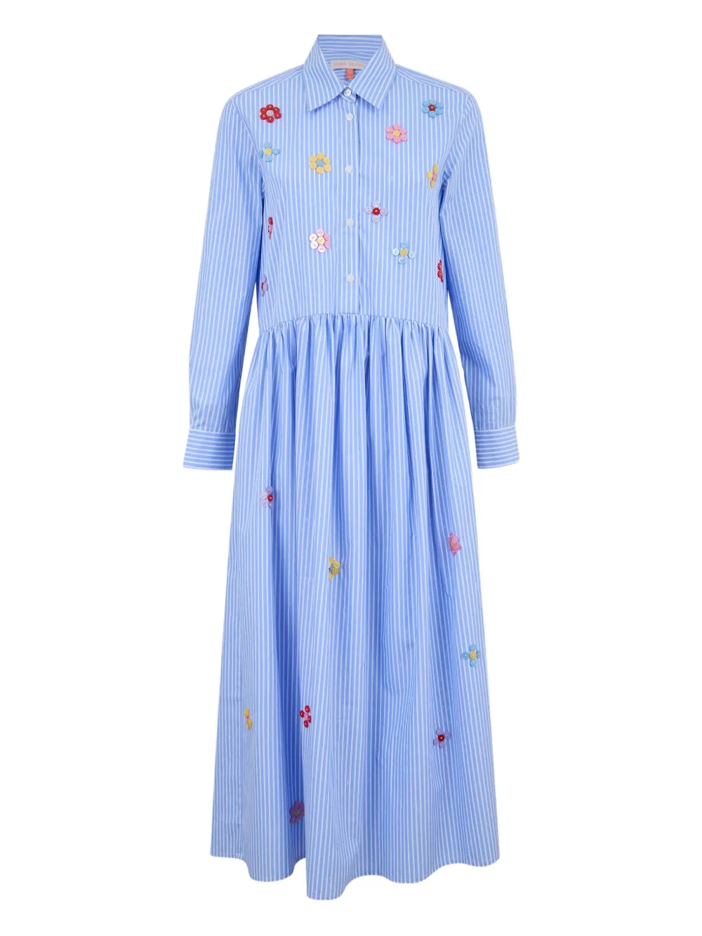 Mira Mikati button-embroidered striped midi shirt dress | Blue | Image 1