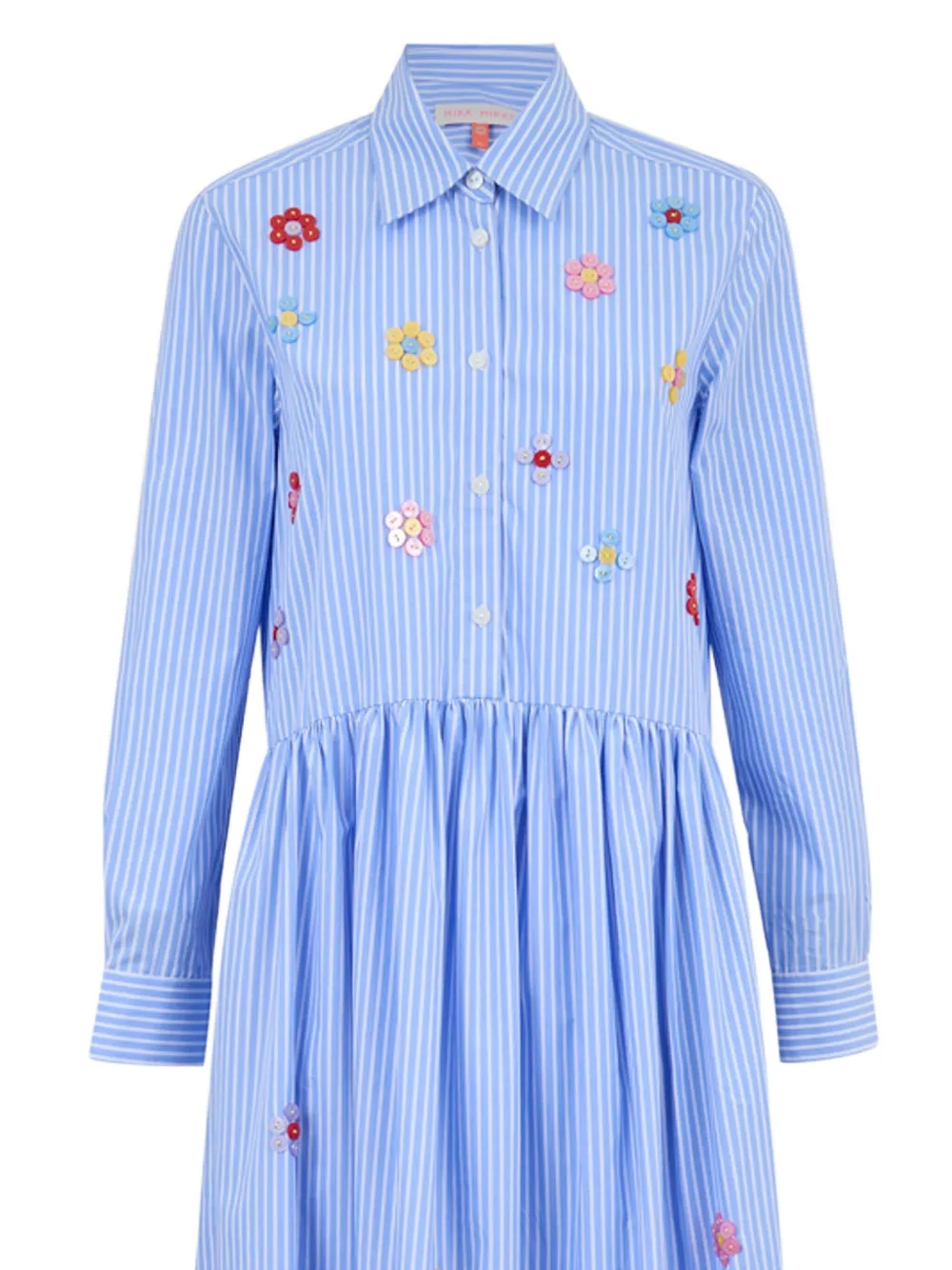 Mira Mikati Button-embroidered Striped Midi Shirt Dress In Blue