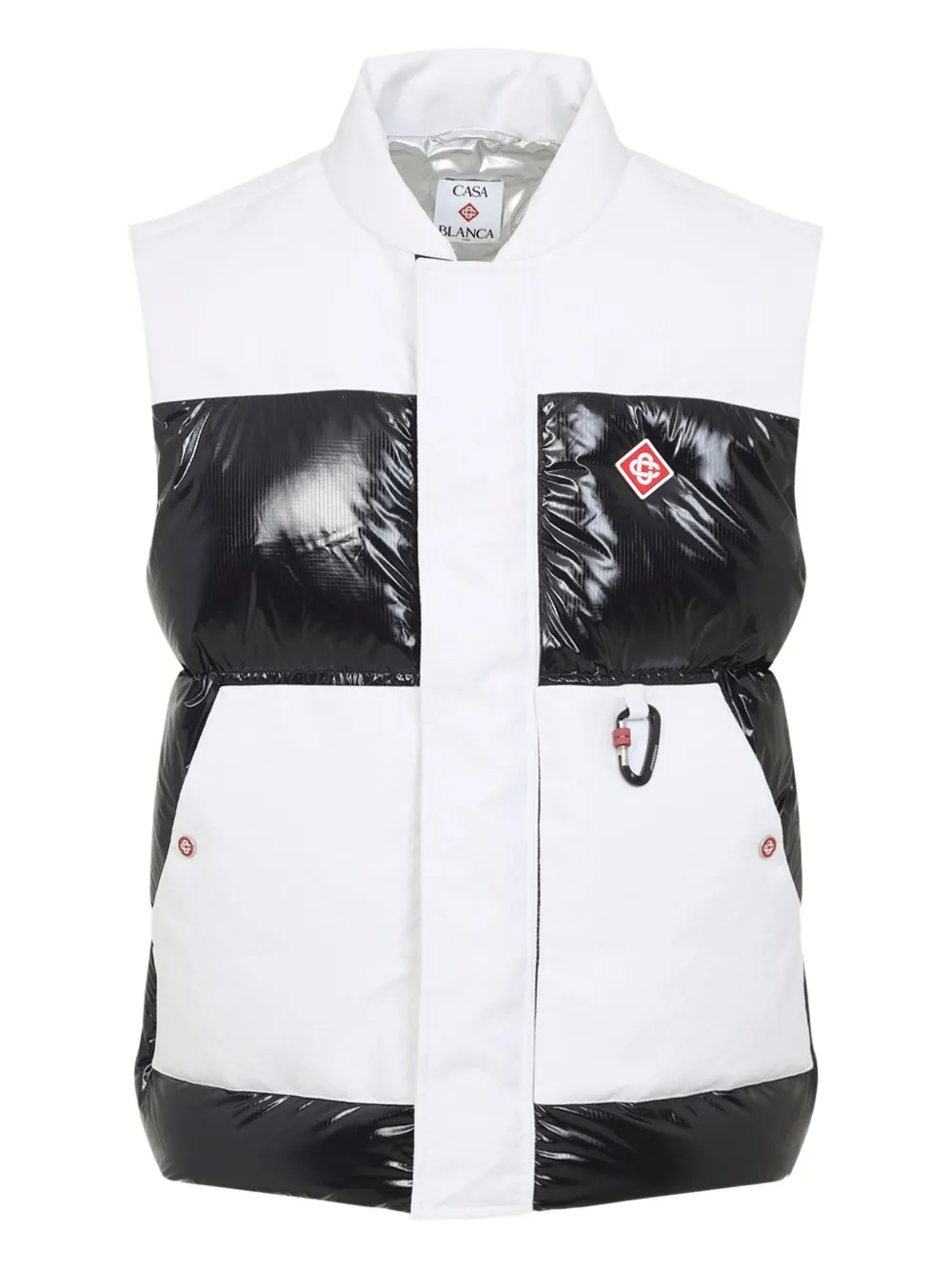 Casablanca Color-block Black Down Vest With Stand-up Collar In Brown