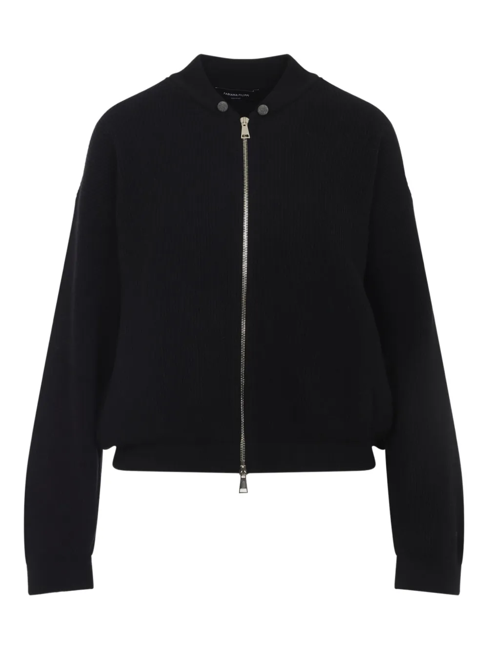 Fabiana Filippi Ribbed Virgin Wool Jacket With Signature Metal Accents In Black