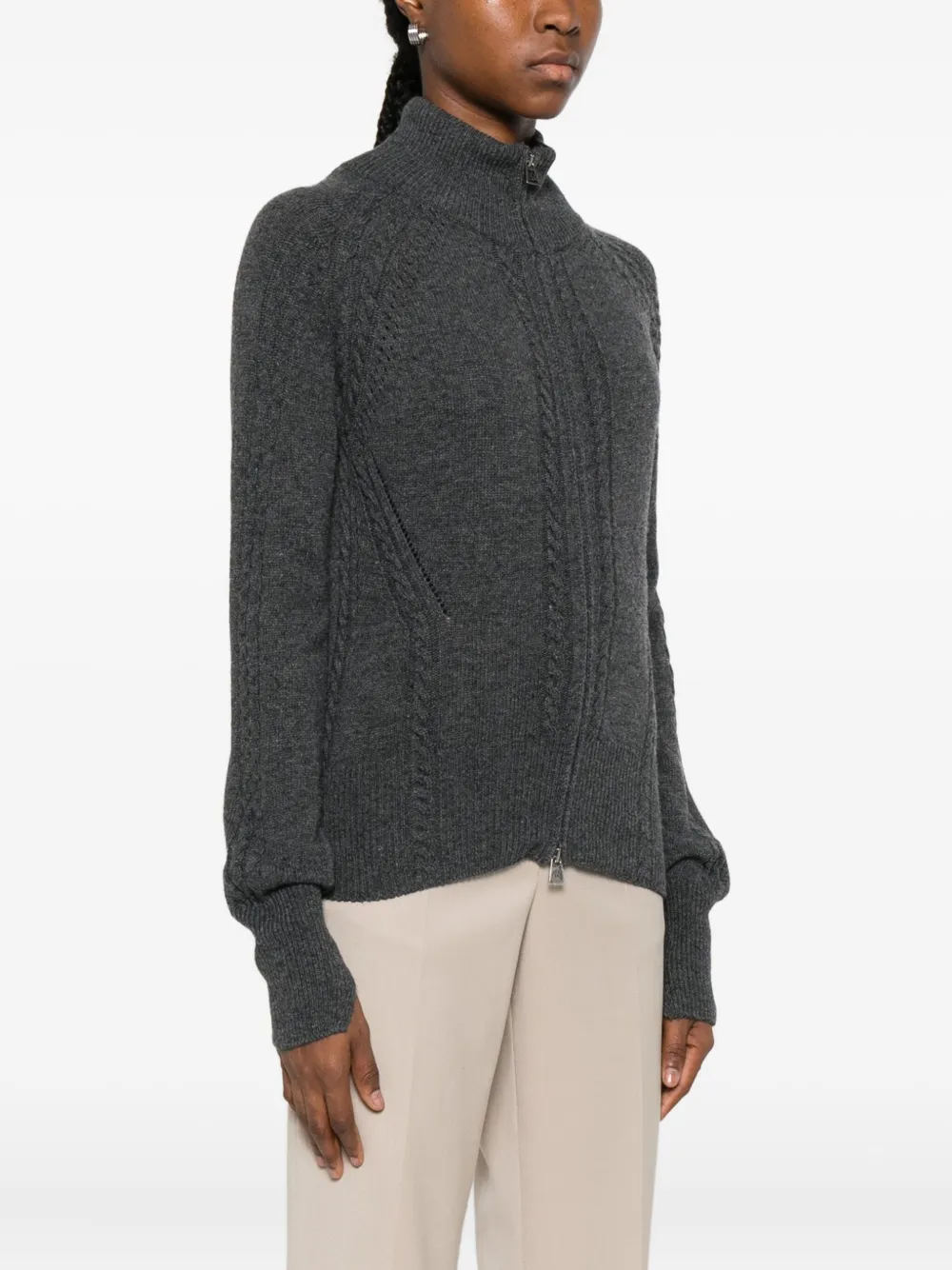 Ermanno Scervino Cable-knit Zip Cardigan In Gray