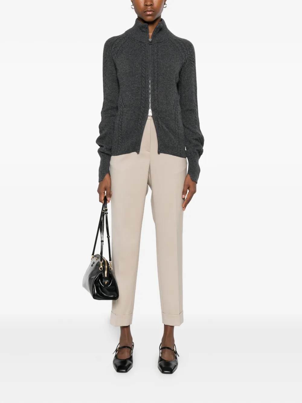 Ermanno Scervino Cable-knit Zip Cardigan In Gray