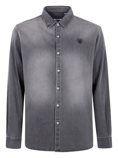 Family First heart-embroidered denim shirt