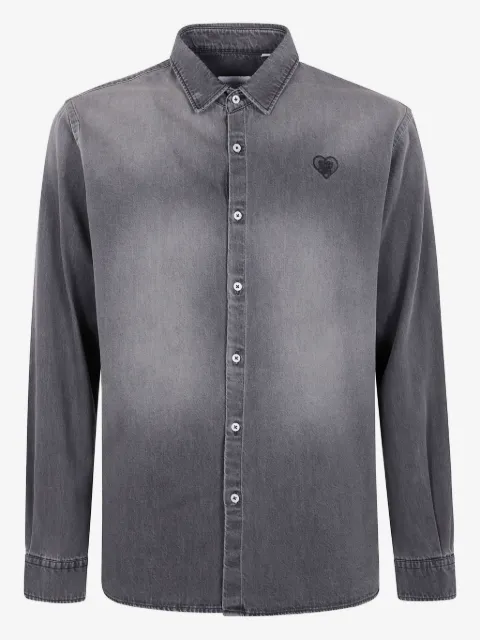 Family First heart-embroidered denim shirt