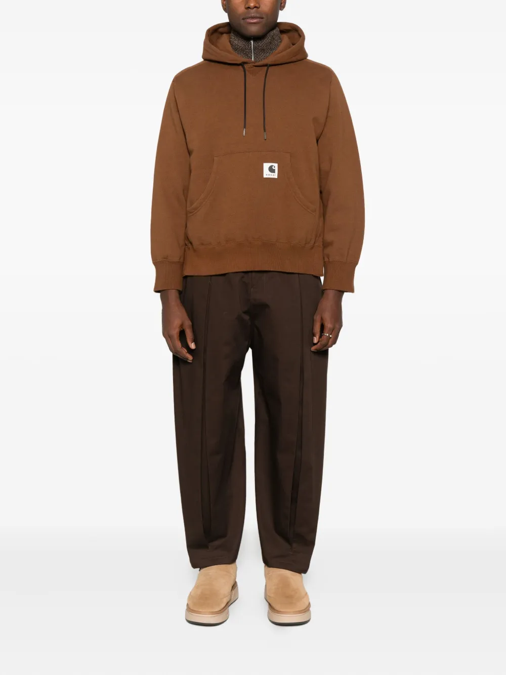 Sacai X Carhartt Wip Pocketed Hoodie In Brown