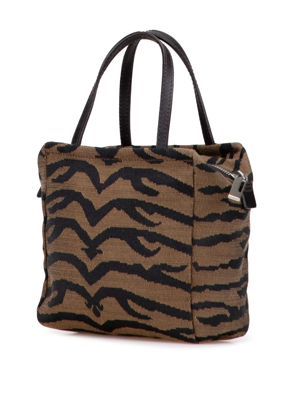 Pre-owned Fendi 2000-2010 Zebra Print Canvas Handbag In Brown