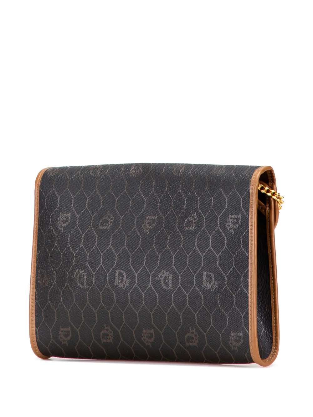 Pre-owned Dior 20th Century Honeycomb Coated Canvas Chain Crossbody Bag In Black