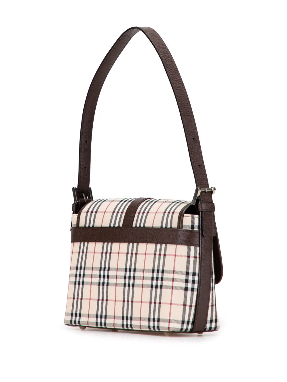 Pre-owned Burberry 2000-2017 House Check Canvas Flap Shoulder Bag In Brown