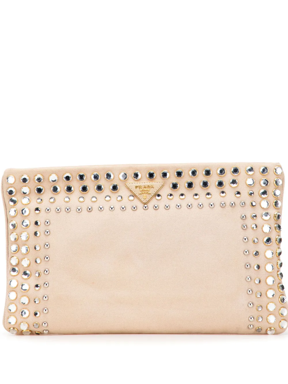 Prada Pre-Owned 2013-2025 Canvas Canapa Studded Vernice clutch bag - Prada Pre-Owned 2013-2025 Canvas Canapa Studded Vernice clutch bag -