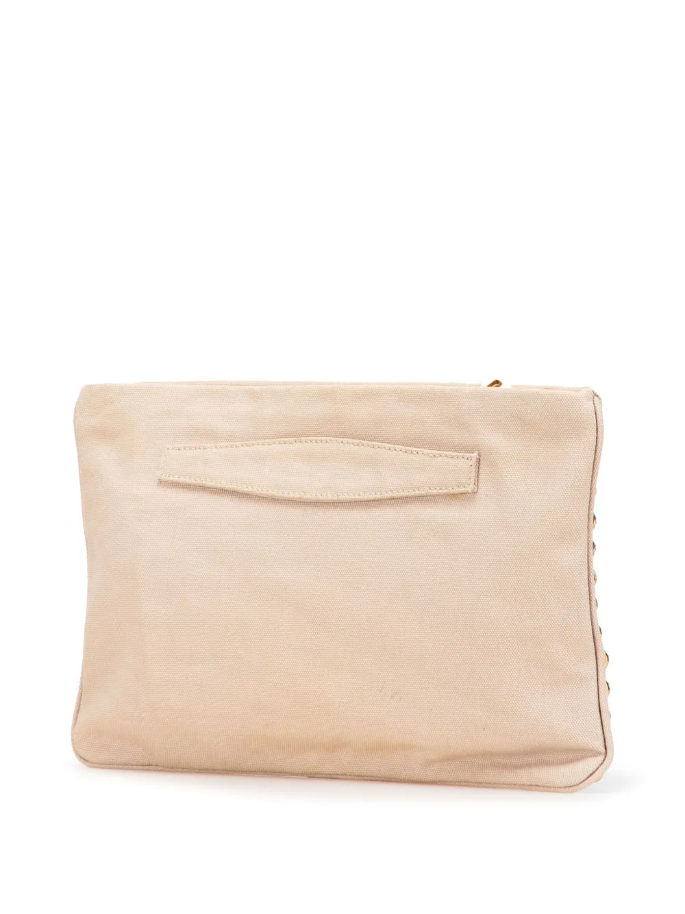 Pre-owned Prada 2013-2025 Canvas Canapa Studded Vernice Clutch Bag In Brown