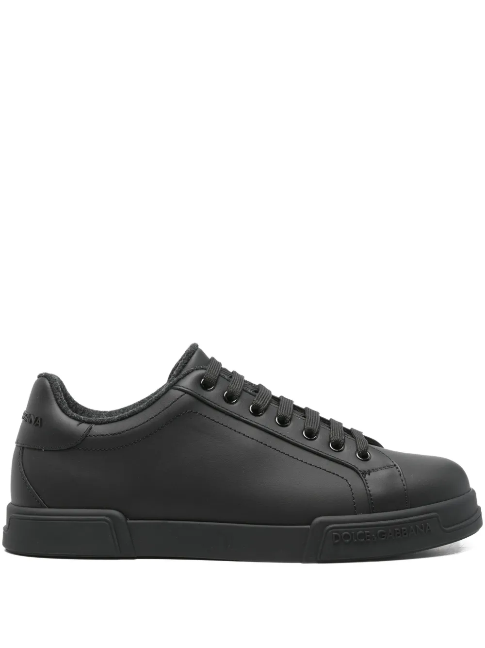 Dolce & Gabbana Men Portofino Leather Sneakers In Black