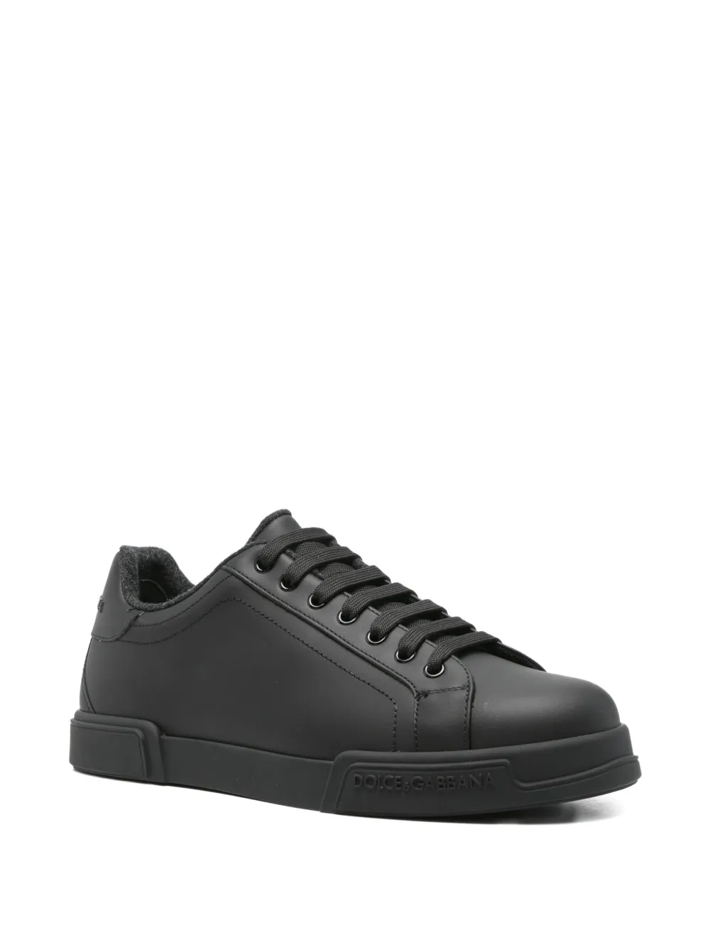 Dolce & Gabbana Men Portofino Leather Sneakers In Black