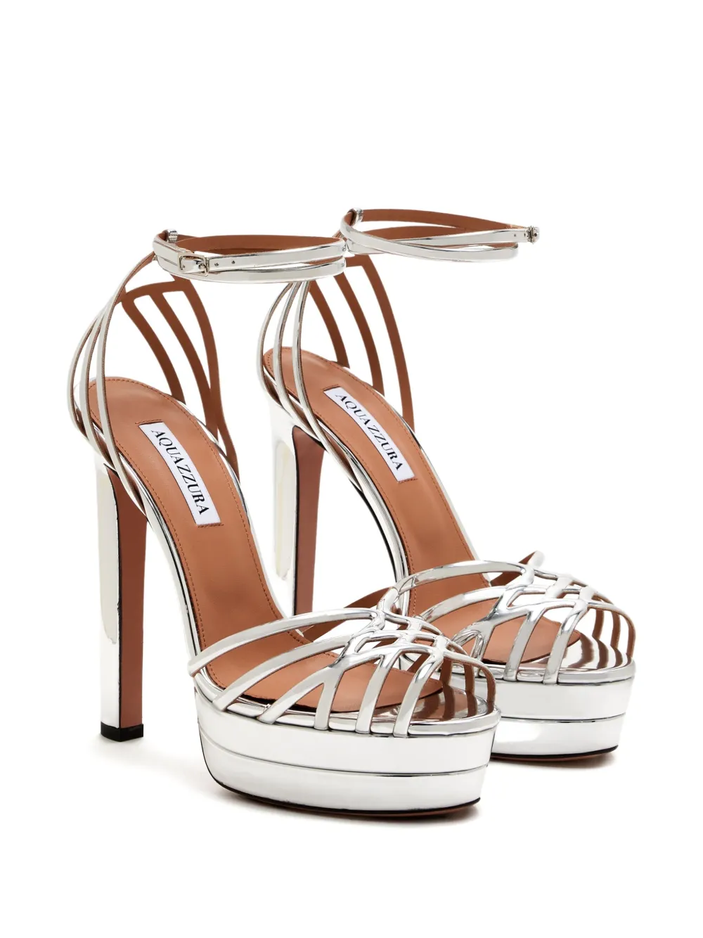 Aquazzura 130mm Platform-sole Caged Leather Sandals In Gray