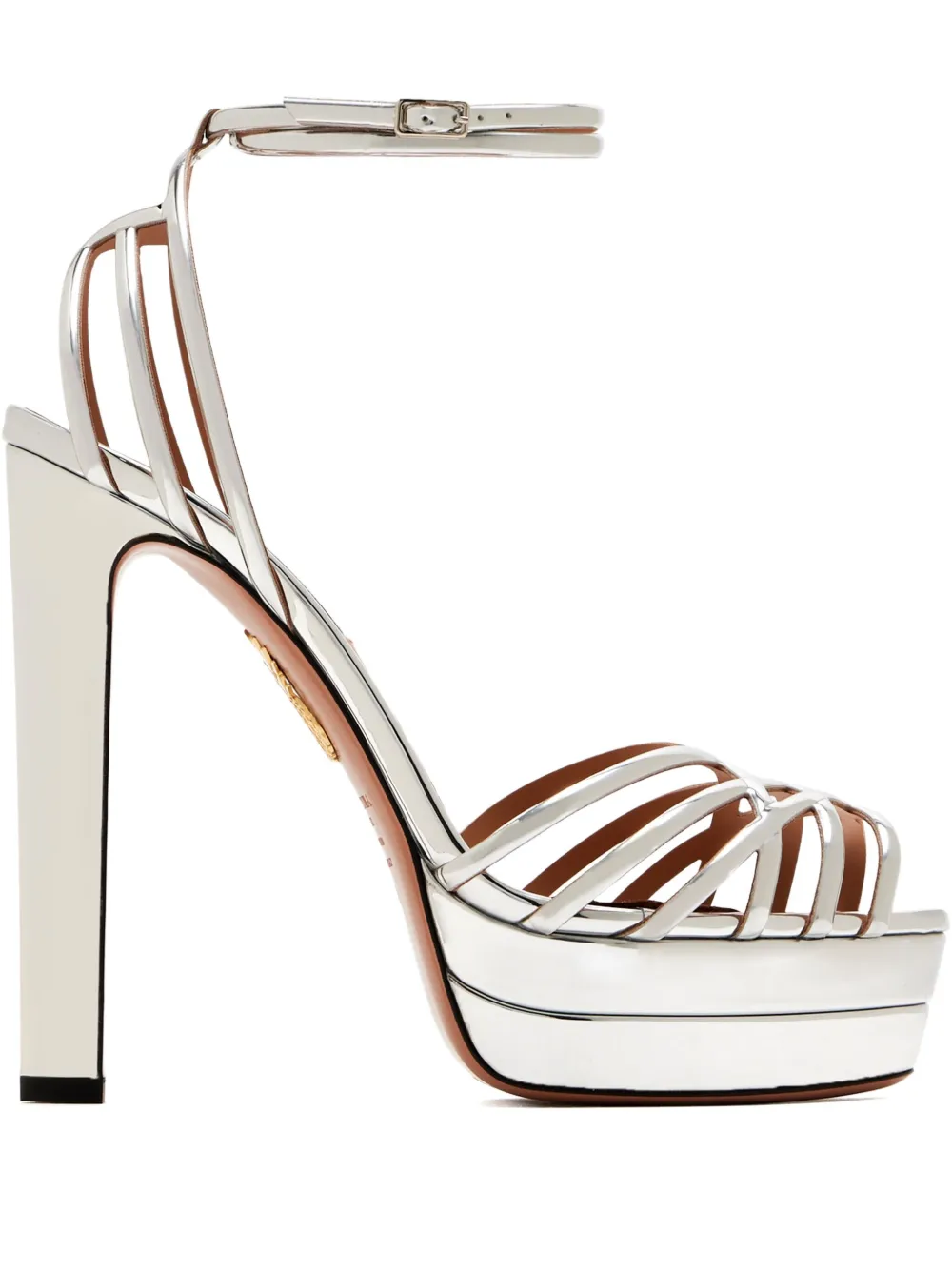 Aquazzura 130mm Platform-sole Caged Leather Sandals In Gray