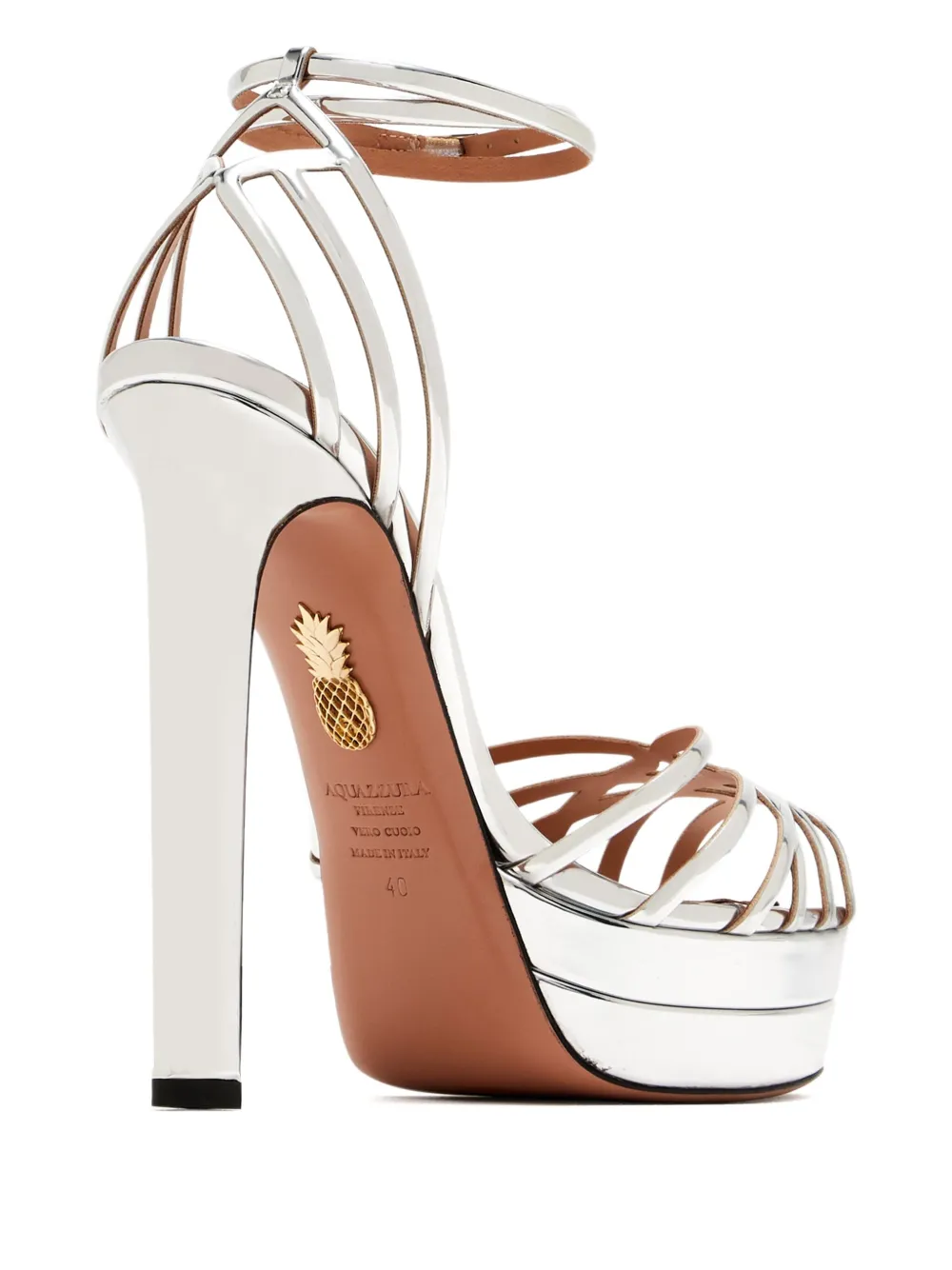 Aquazzura 130mm Platform-sole Caged Leather Sandals In Gray