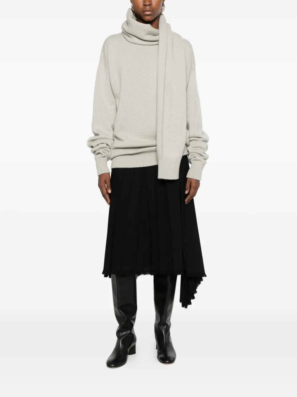 Jil Sander Pleated Frayed Skirt In Black