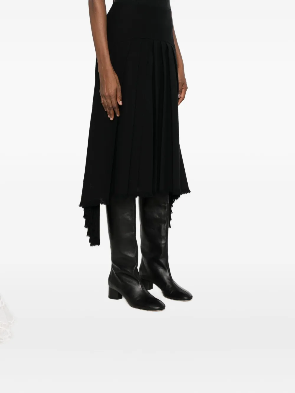 Jil Sander Pleated Frayed Skirt In Black
