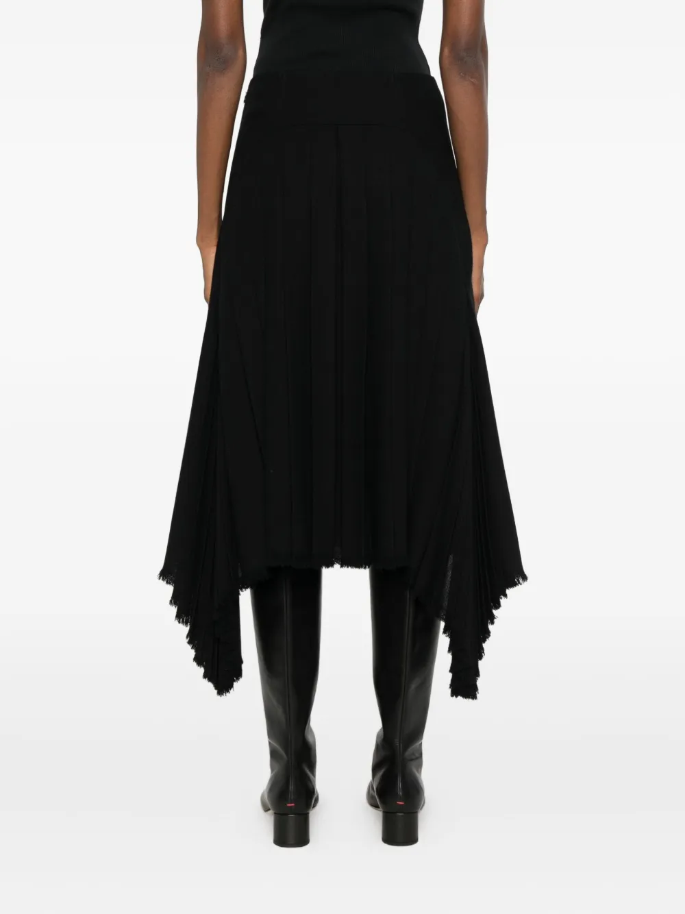 Jil Sander Pleated Frayed Skirt In Black