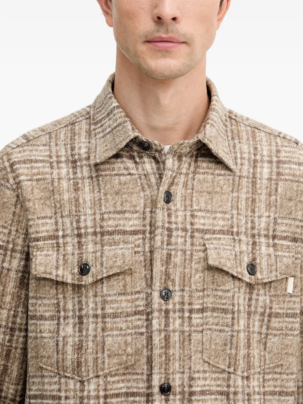 Joop! Geruit shirtjack met knopen Beige