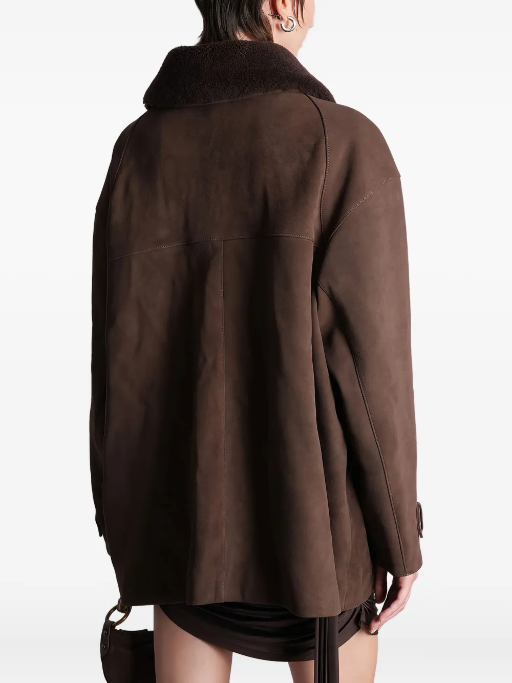 Siedres Theo Shearling Toggle Coat In Brown