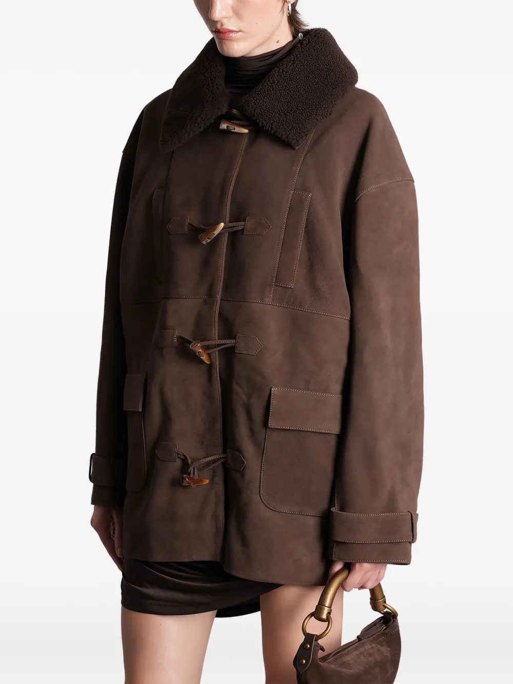 Siedres Theo Shearling Toggle Coat In Brown