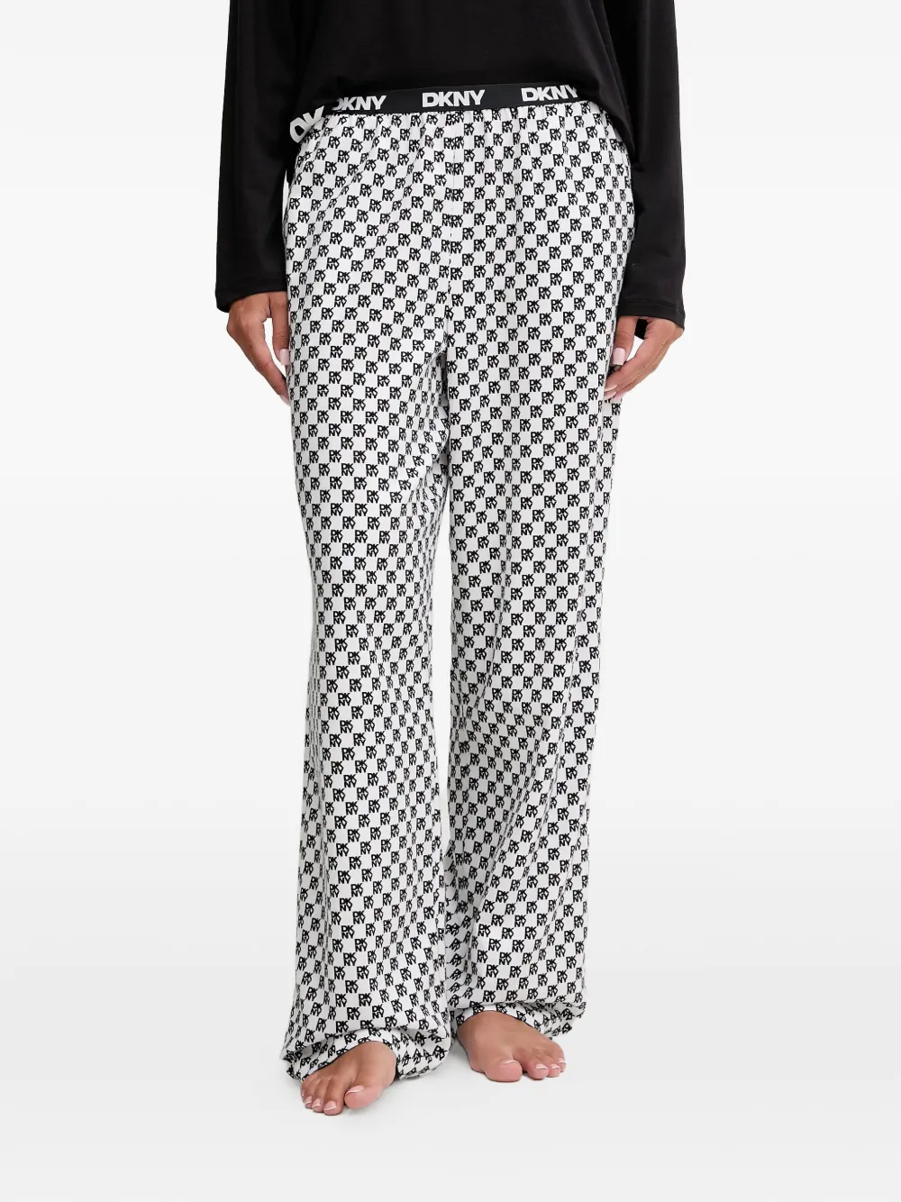 Dkny Long-sleeved Logo Pajama Set In Black