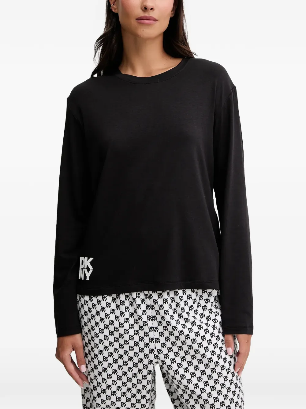 Dkny Long-sleeved Logo Pajama Set In Black