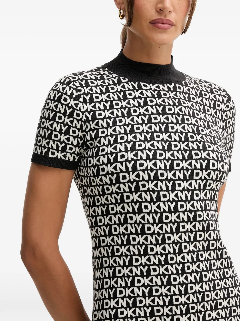 Dkny Logo Short Sleeve Mini Dress In Black