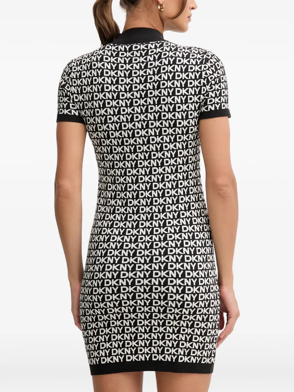 Dkny Logo Short Sleeve Mini Dress In Black
