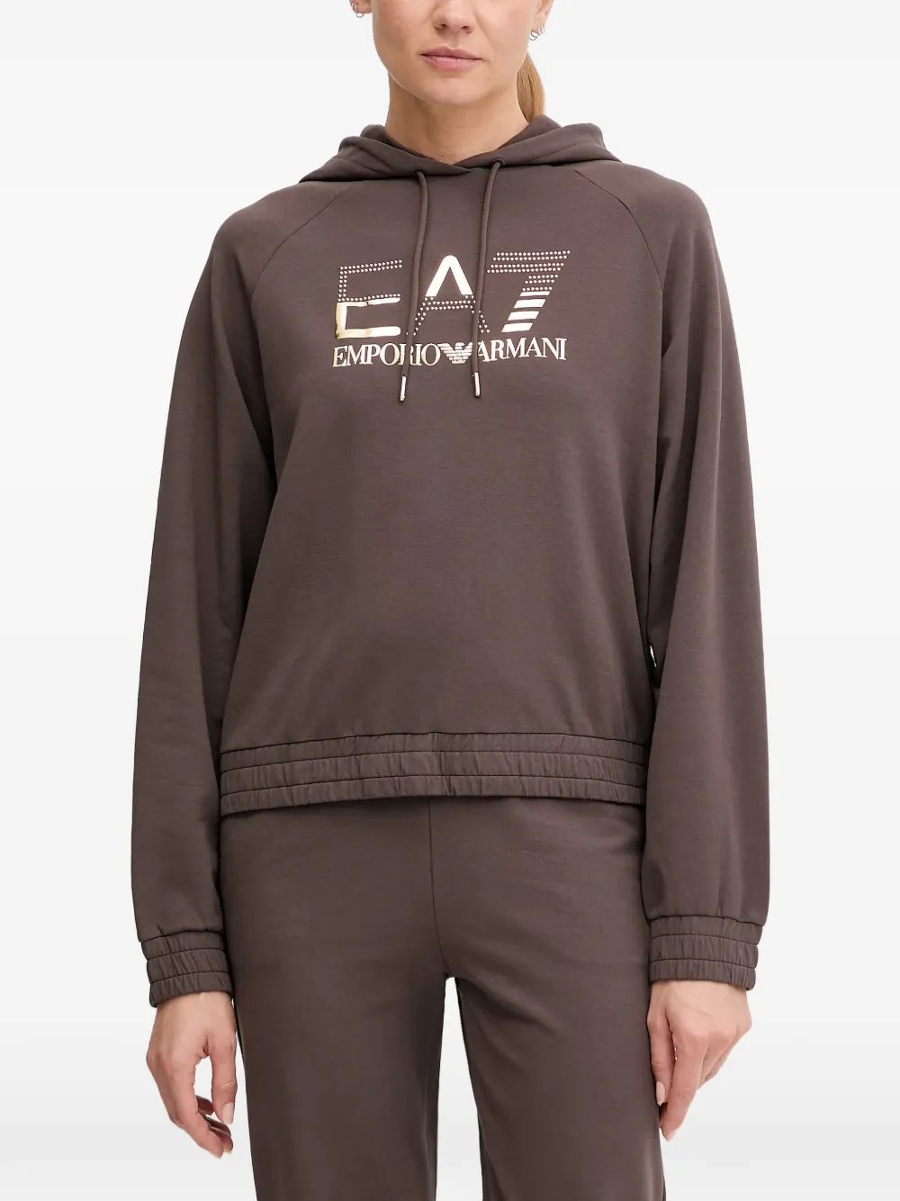 Ea7 Emporio Armani logo-print hooded tracksuit - Marrone