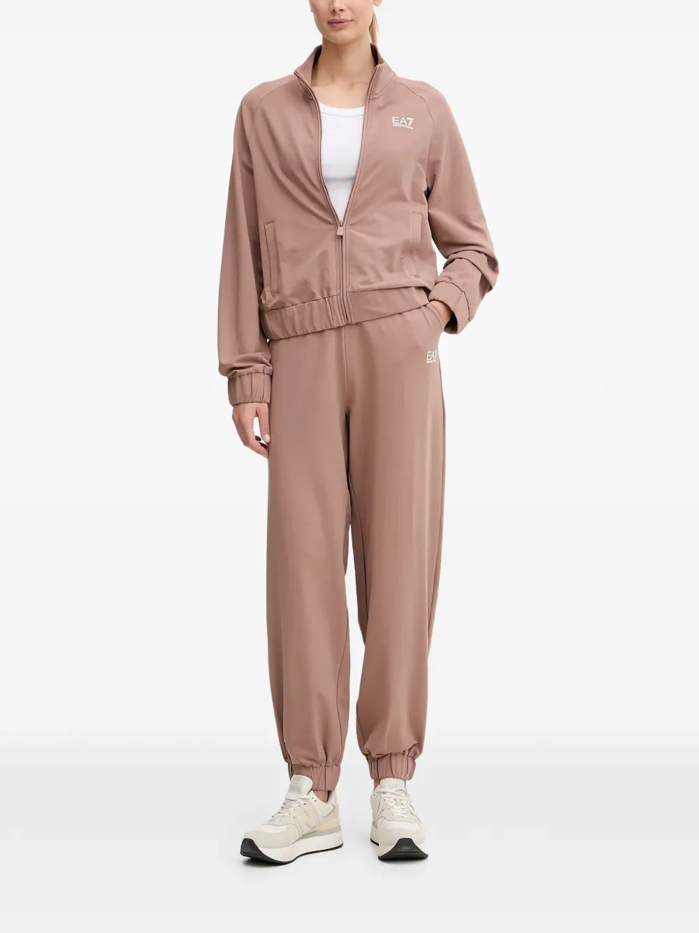 Ea7 Emporio Armani logo-print tracksuit Beige