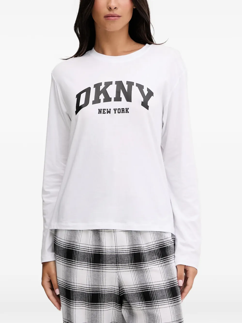Dkny Long-sleeve Plaid Pajama Set In White