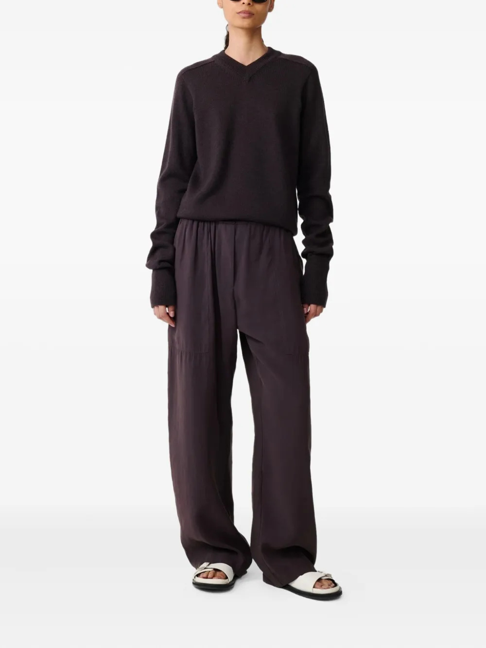 Studio Nicholson Inverness V-neck Sweater In Brown