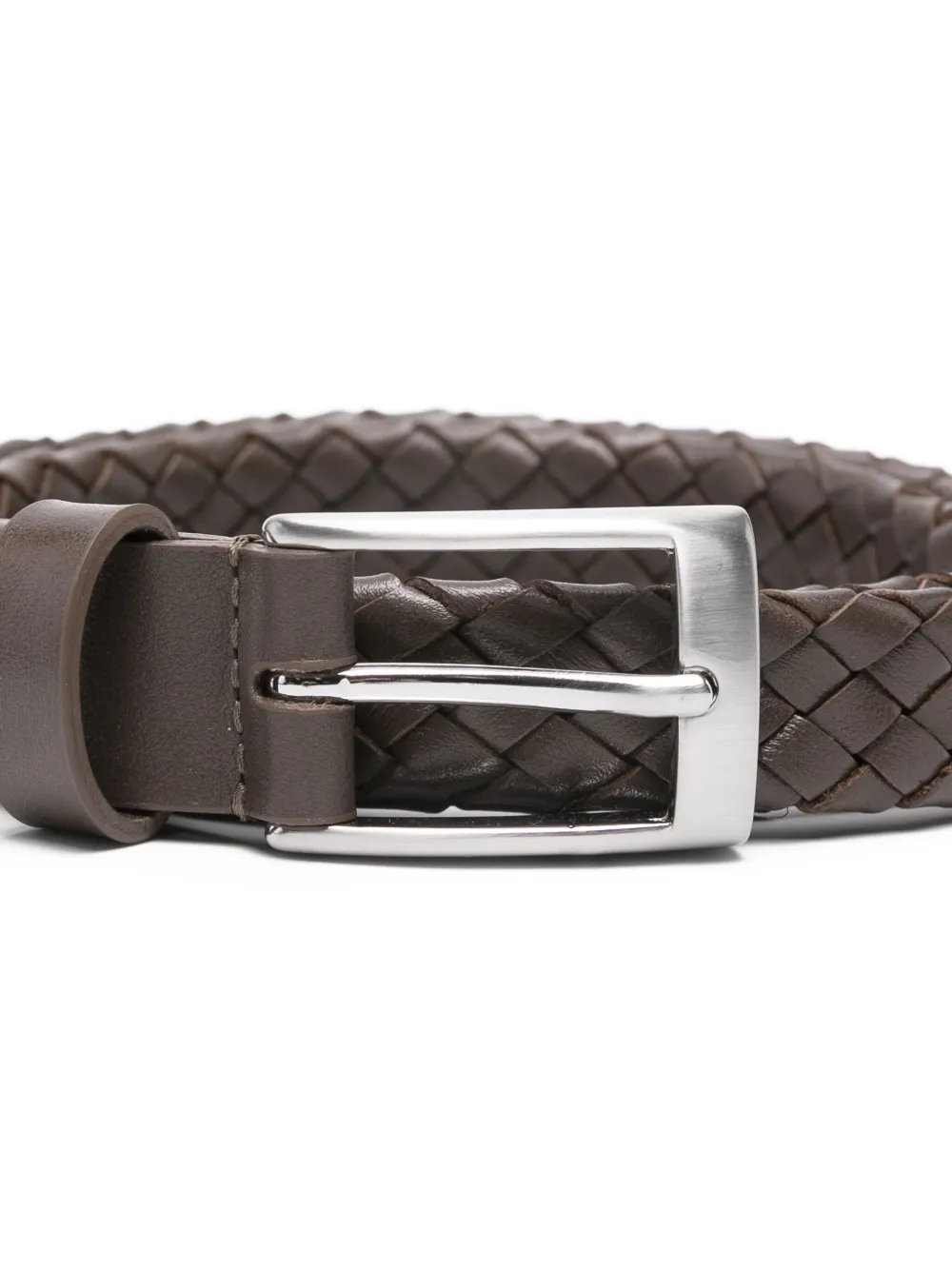 Canali Braided Leather Belt - Brown 