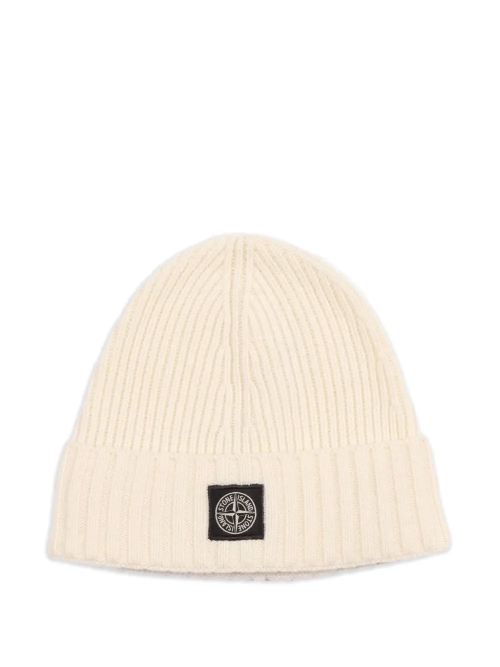 Stone Island Junior ribbed logo-patch beanie | Neutrals | Image 1