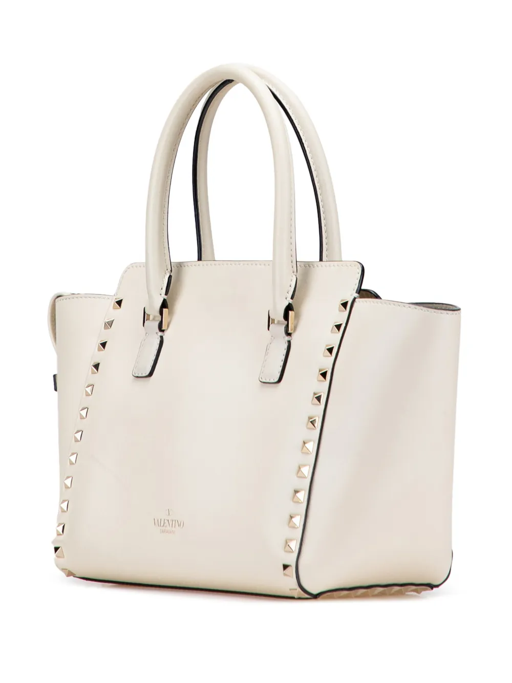 Pre-owned Valentino Garavani 2000-2017 Mini Leather Rockstud Double Handle Tote Satchel In White