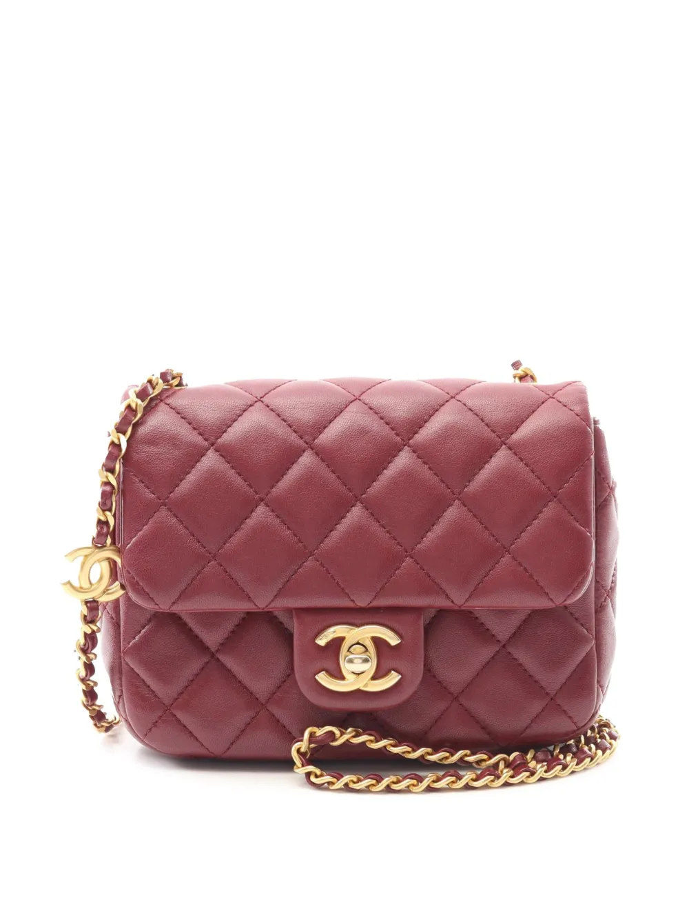 CHANEL Pre-Owned 2021-2025 Mini Square Lambskin Coco Heart Chain Flap CHANEL Pre-Owned 2021-2025 Mini Square Lambskin Coco Heart Chain Flap