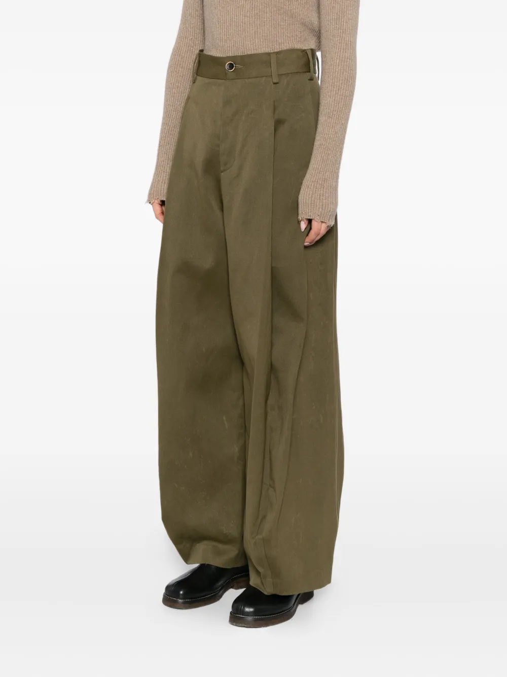 Uma Wang Belt Loop Casual Pants In Green