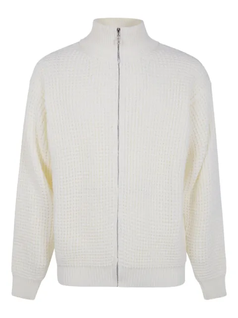 Family First zip-up waffle-knit cardigan