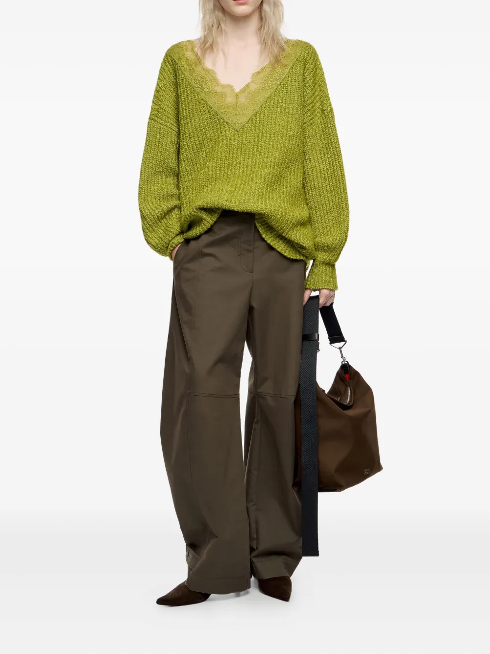 Bimba Y Lola Lace V-neck Sweater In Green