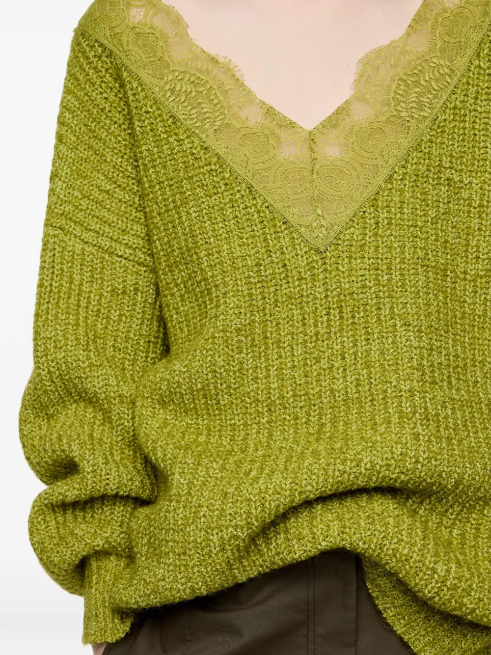 Bimba Y Lola Lace V-neck Sweater In Green