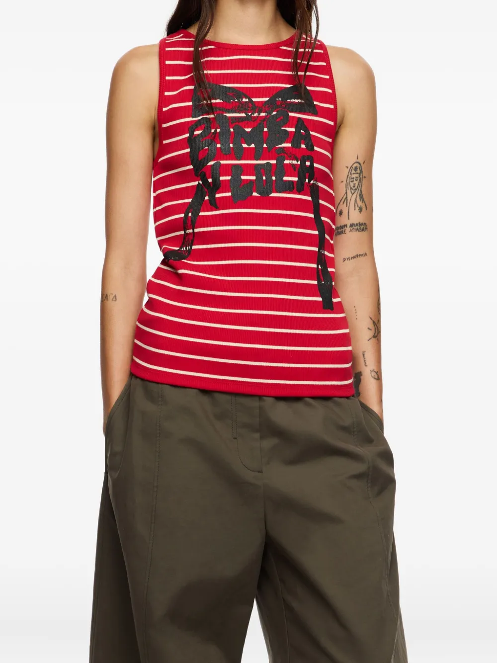 Bimba Y Lola Striped-print Tank Top In Red